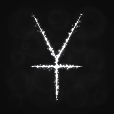 Yuan illüstrasyon simge, ışıklar siluet koyu arka plan üzerinde oturum açın. Parlayan çizgileri ve noktaları