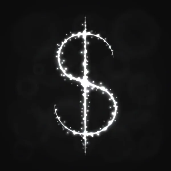 Иконка Иллюстрация Знака Доллара Силуэт Огней Темном Фоне Светящиеся Линии — стоковый вектор
