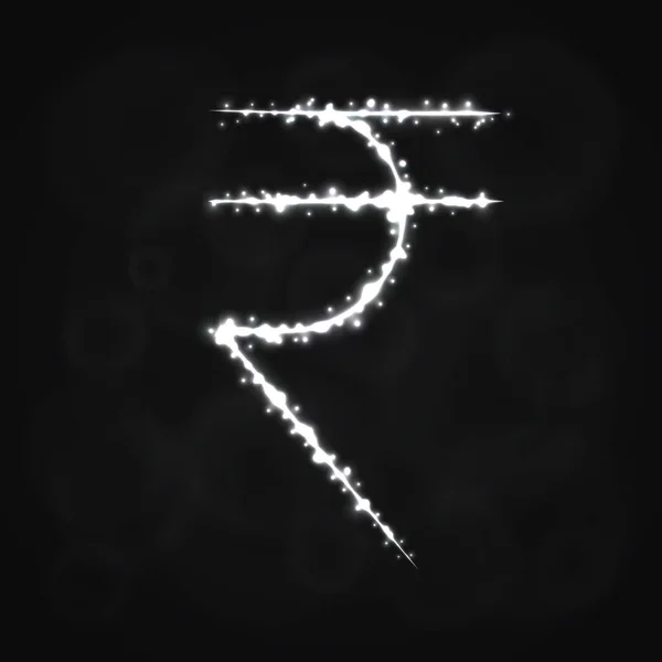 Иконка Иллюстрация Знака Рупии Силуэт Огней Темном Фоне Светящиеся Линии — стоковый вектор