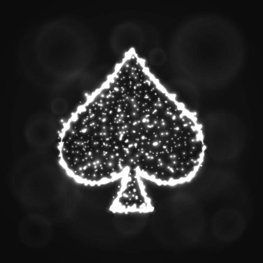 Kart illüstrasyon simge, ışıklar siluet koyu arka plan üzerinde uygun. Parlayan çizgileri ve noktaları. Kart vektör çizim uygun. Maça işareti.