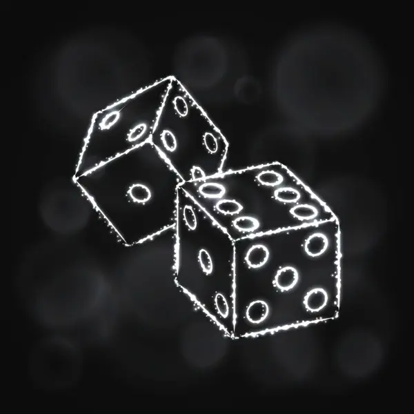 Dice图标 两个游戏的附录 赌场的象征灯轮廓设计在黑暗的背景 矢量图解 发光的线条和点点 — 图库矢量图片
