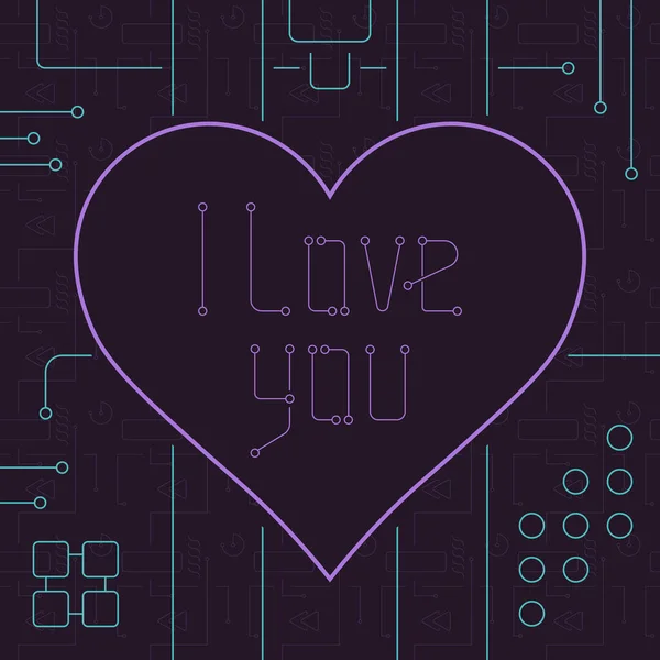 Tarjeta Felicitación Love You Day Líneas Geometría Estilo Art Techno — Vector de stock