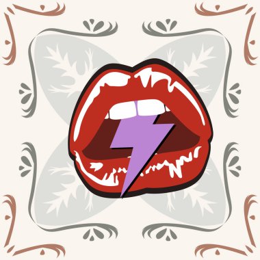 Kırmızı ruj ve yıldırımı olan kusursuz bir mozaik deseni. Eski arkaplan.