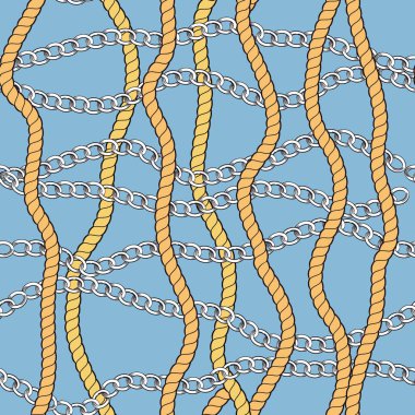 Altın halat ve zincirlerle sürekli tasarım. Tekstil endüstrisi için desen pürüzsüz.
