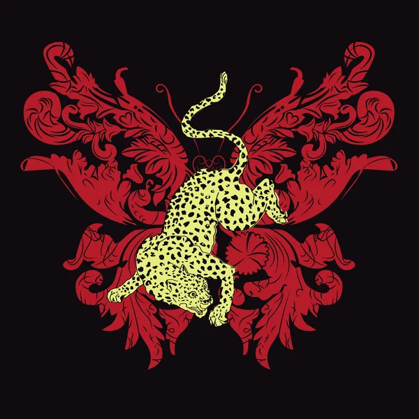 Футболка Дизайну Леопарда Язана Рожевій Фігурі Метелика — стоковий вектор