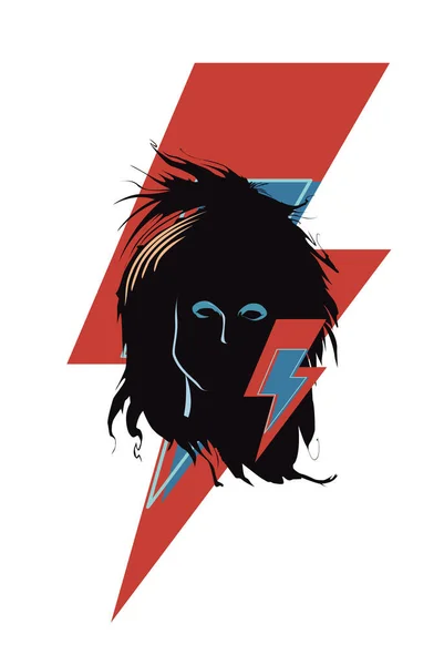 雷を象徴するTシャツと80年代のロックミュージシャンの顔のためのデザイン グラム ロック ポスター — ストックベクタ
