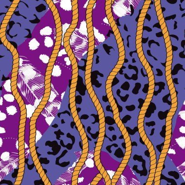 Hayvan desenli ve ipli sürekli tasarım. Tekstil endüstrisi için desen pürüzsüz.