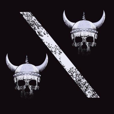 Siyah üzerinde izole edilmiş iki Viking kafatası tarafından oluşturulan yüzde işaretinin vektör çizimi