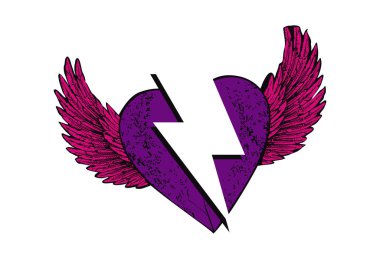 Kanatlı kalple yıldırımın simgesinin temsili. Tişört, çıkartma ve posterler için tasarım.