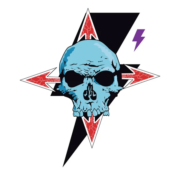 Camiseta Diseño Cráneo Con Símbolo Trueno Flechas Rojas Ilustración Vectorial — Vector de stock