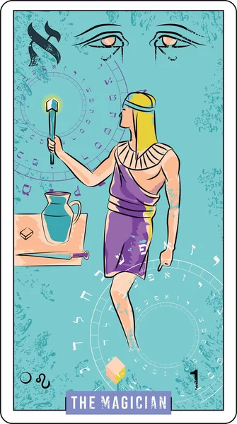Első Egyiptomi Tarot Kártya Neve Varázsló Vektor Illusztráció Kitalálni Jövőt — Stock Vector