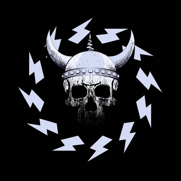 Viking Skull Shirt Design Thunder Symbols Isolated Black — Stock Vector