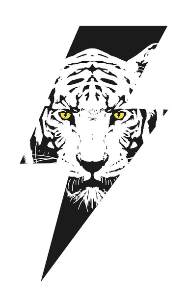 Conception Pour Shirt Symbole Foudre Avec Tête Tigre Illustration Vectorielle — Image vectorielle