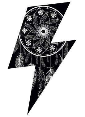 Gök gürültüsü sembolü tişört tasarımı ve beyaz üzerine izole edilmiş bir düş kapanı. 