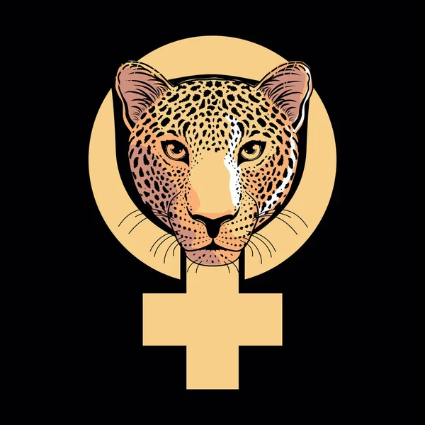 Design Leopard Face Shirt Symbol Feminism Isolated Black Vector Illustration — Stock Vector