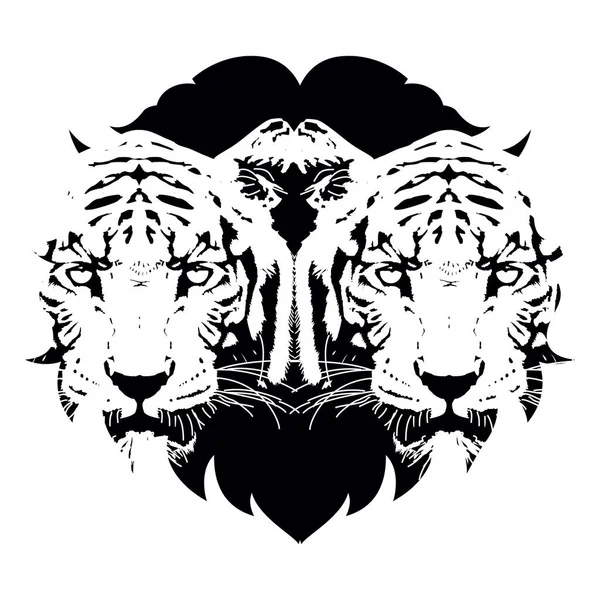 Design Pour Shirt Avec Deux Visages Tigre Avant Illustration Vectorielle — Image vectorielle