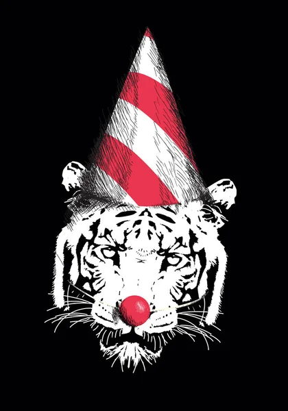 Shirt Design Visage Tigre Avec Nez Clown Bonnet Illustration Vectorielle — Image vectorielle