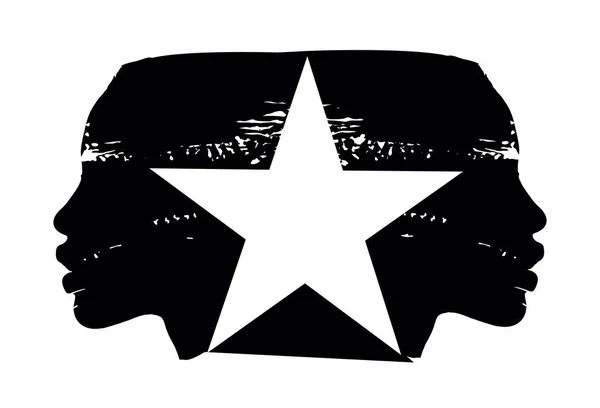 Entwurf Für Ein Schwarzes Frauen Profil Shirt Mit Weißem Stern — Stockvektor
