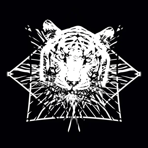 Tigre Cabeza Camiseta Diseño Junto Con Decoración Abstracta Ilustración Vectorial — Vector de stock