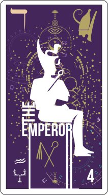 İmparator adında bir Mısır tarot kartı. Firavun 'un silueti tahtında oturuyor..