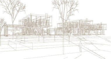 ev mimarisi çizimi 3d illüstrasyon