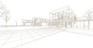 ev mimarisi çizimi 3d illüstrasyon