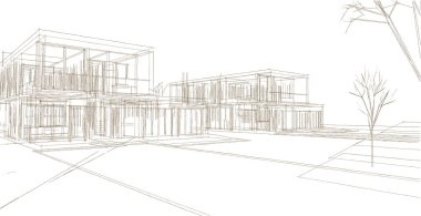 ev mimarisi çizimi 3d illüstrasyon