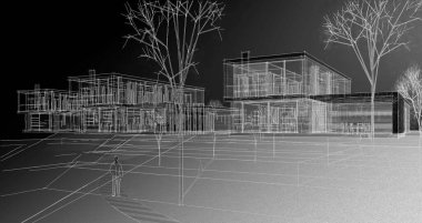 ev mimarisi çizimi 3d illüstrasyon