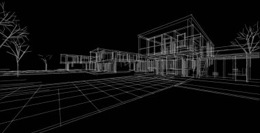 ev mimarisi çizimi 3d illüstrasyon