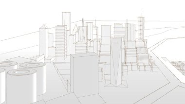 Modern şehir panoraması 3D illüstrasyon