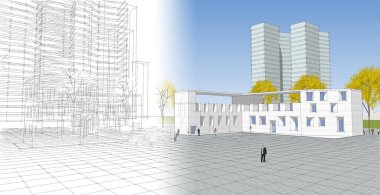 şehir modern mimarisi 3d illüstrasyon