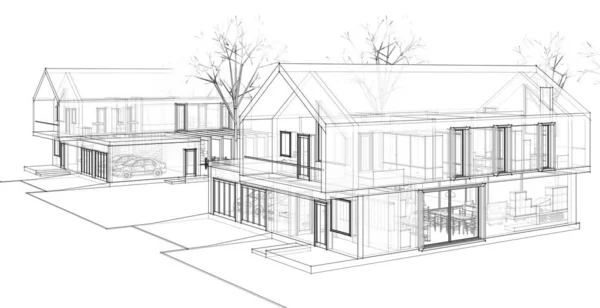 现代房屋建筑草图 — 图库照片