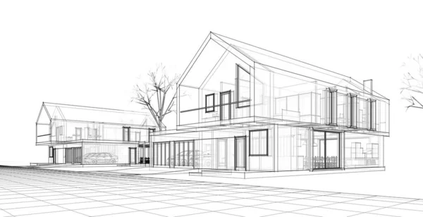 Casas Modernas Desenho Arquitetônico Ilustração — Fotografia de Stock