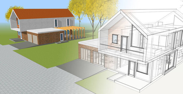 modern houses architectural color sketch 3d illustration