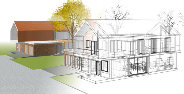 modern houses architectural color sketch 3d illustration