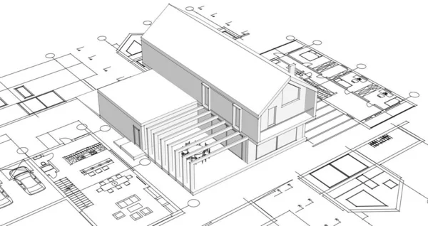Moderne Häuser Architektonische Skizze Illustration — Stockfoto
