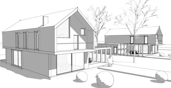 Modern Houses Architectural Sketch Illustration — Stock Photo, Image