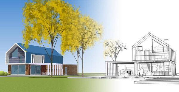 современные дома архитектурный набросок цвета 3d иллюстрация