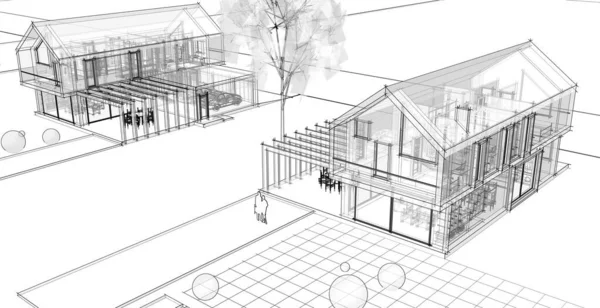 Moderne Häuser Architektonische Skizze Illustration — Stockfoto