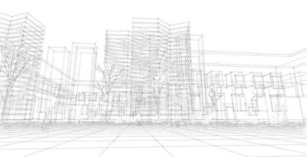 城市现代建筑3D插图 — 图库照片