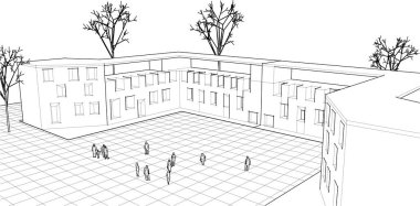 soyut modüler mimari 3d vektör illüstrasyonu