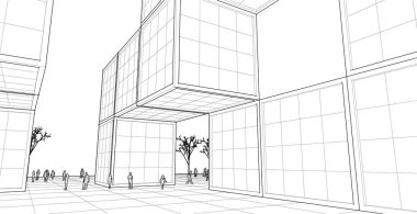 soyut modüler mimari 3d vektör illüstrasyonu