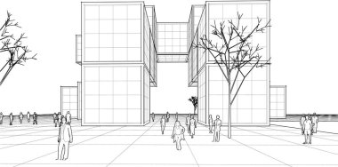 soyut modüler mimari 3d vektör illüstrasyonu