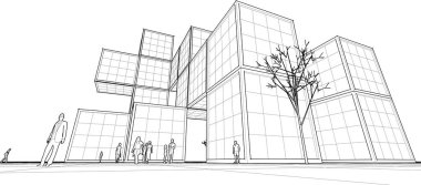 soyut modüler mimari 3d vektör illüstrasyonu