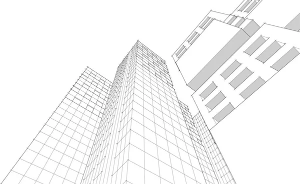 抽象建築3Dベクトルイラストスケッチ — ストックベクタ