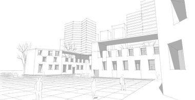 şehir modern mimarisi 3d illüstrasyon