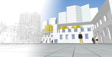 şehir modern mimarisi 3d illüstrasyon