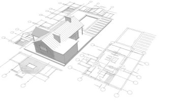 ev mimarisi projesi çizimi 3d illüstrasyon