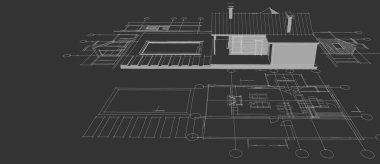 ev mimarisi projesi çizimi 3d illüstrasyon