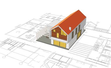 ev mimarisi projesi çizimi 3d illüstrasyon